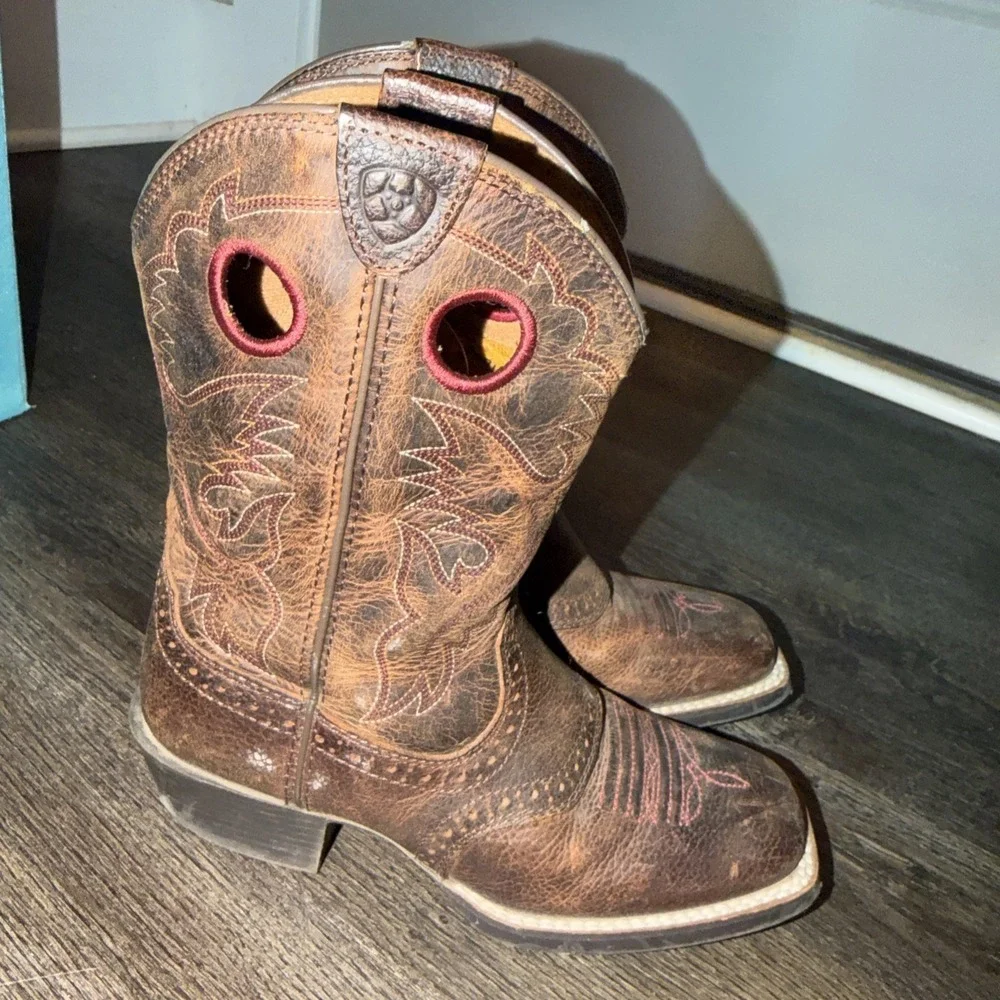 Ariat Kids Heritage Roughstock Cowboy Western Boots Brown Leather Youth US Sz 1